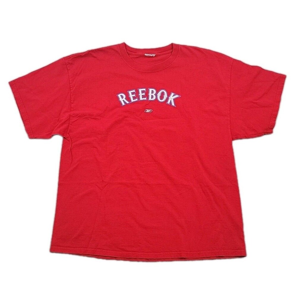 Reebok Men T-Shirt Size XXL No Tag Spell Out Red Heavyweight Cotton Short Sleeve